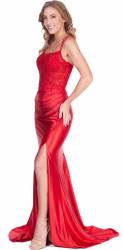 Ruby Illusion Bodice Satin Dress 2024